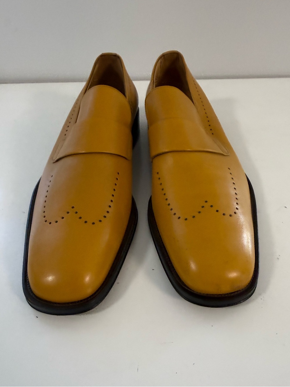 Bally Mustard Yellow Leather Penny Loafers size 8 usa